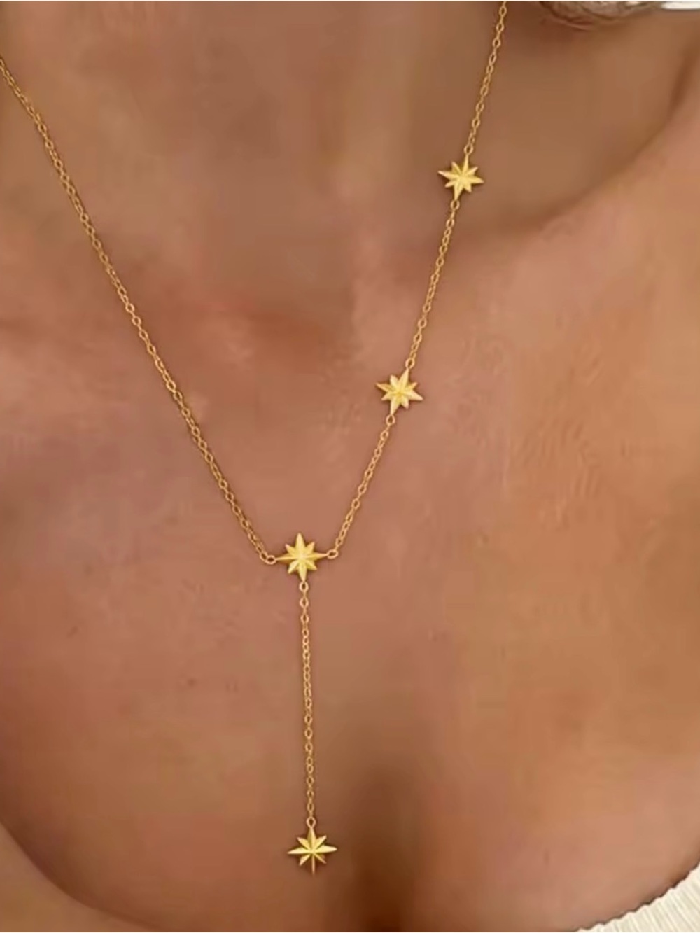 Elegant Stainless Steel Eight-Pointed Star Pendant Long Y-Shaped Necklace